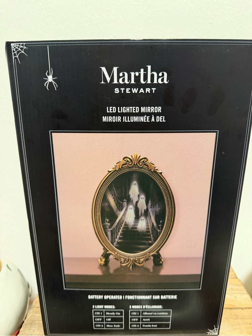 Martha Stewart Halloween LED Lighted Decor Mirror Gold Ornate Ghost Staircase